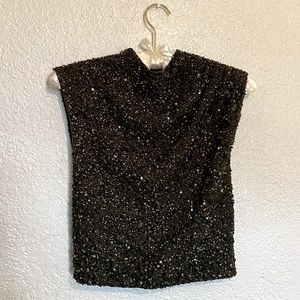 Alice + Olivia Black Beaded Sleeveless Top